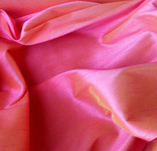 PINK YELLOW MOROCCAN SUNSET FAUX SILK DUPIONI 58"