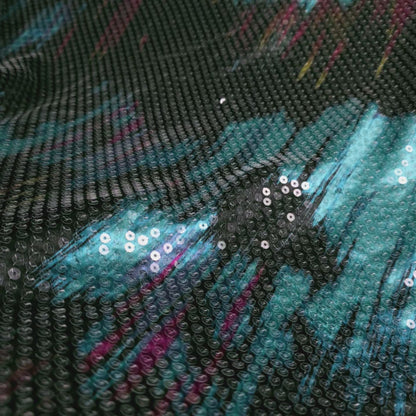 RETRO BRUSHSTROKE CLEAR SEQUIN SATIN TEAL