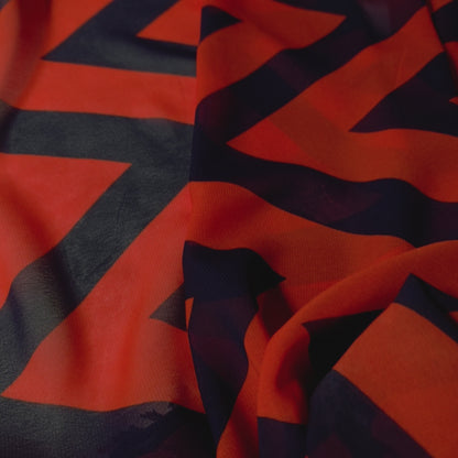 CHEVRON CHIFFON ORANGE NAVY BLUE